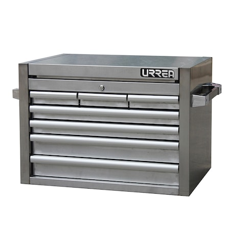 Urrea Top Chest/Cabinet, 7 Drawer, Silver, Steel, 27 in W x 19 in D x 18-1/2 in H H27S7S